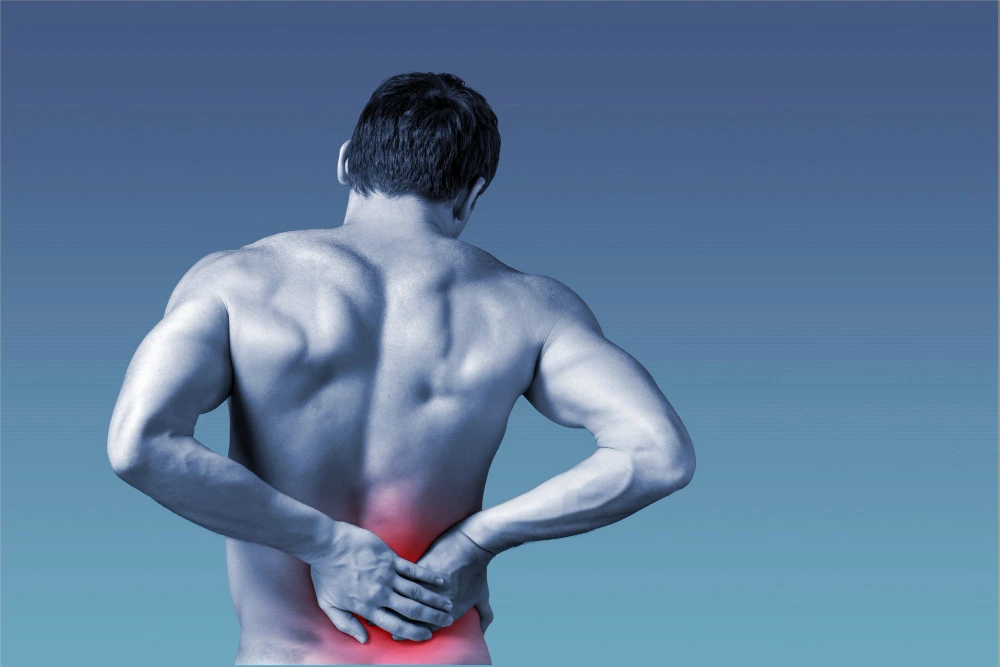 Graphic background depicting a glowing red pain highlight on a human silhouette joint pain injection clinic Kings Norton
