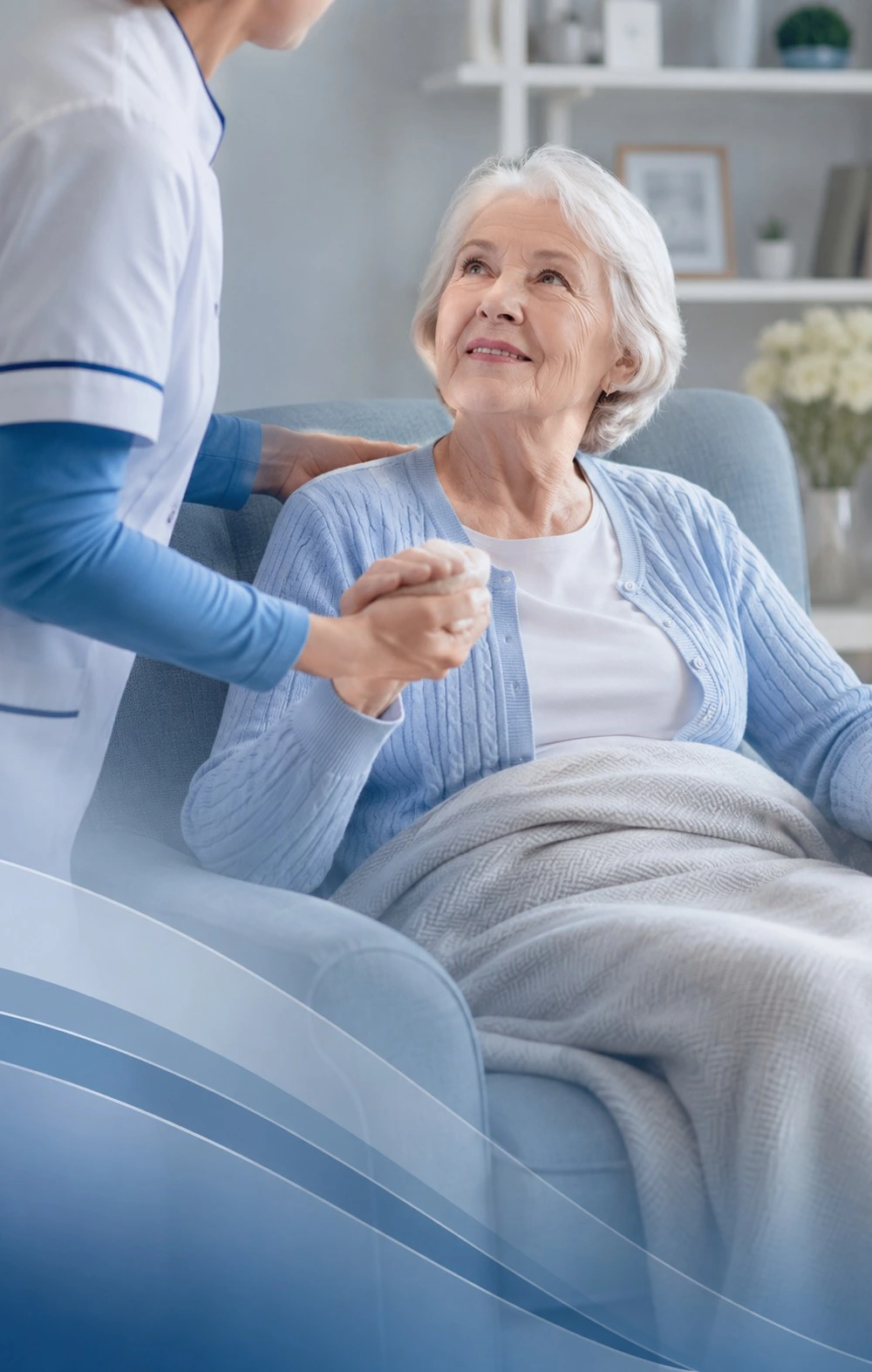 Banner depicting a nursing home environment, emphasizing community living with family and friends for older adults stroke rehab physiotherapist home visit Birmingham