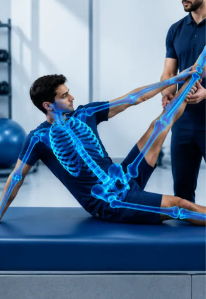 Physical therapist guiding a patient through knee mobility and resistance exercises ultrasound guided joint injection Harborne