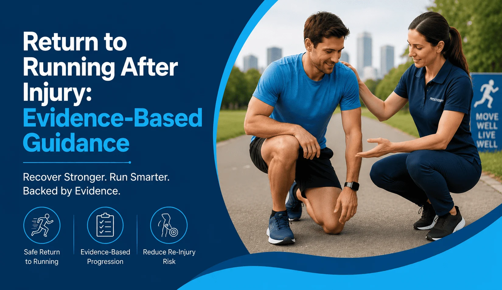 Physiotherapist guiding an injured runner through rehabilitation exercises for a safe return to running after injury.